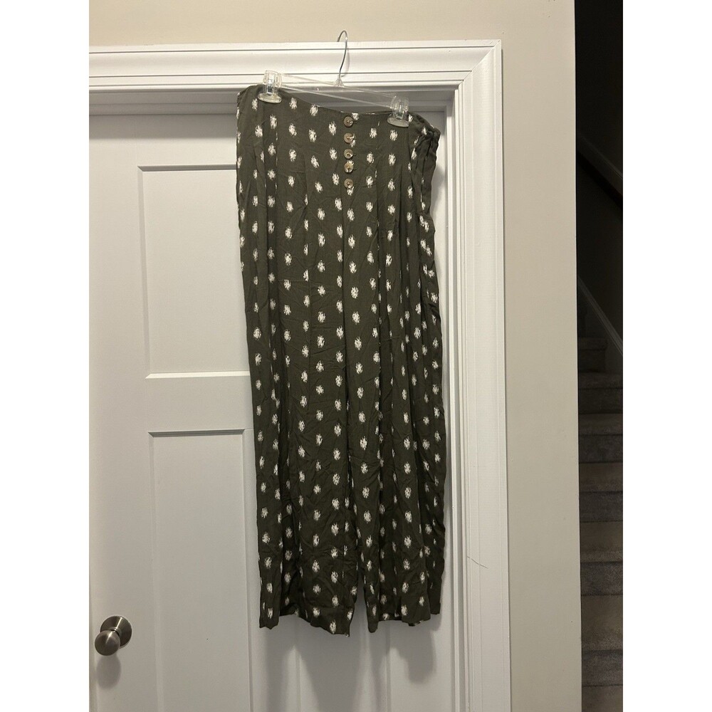 Women’s Size 12 Wide Leg Pants Olive Green Boho Granola Teacher Casual Fun Zip